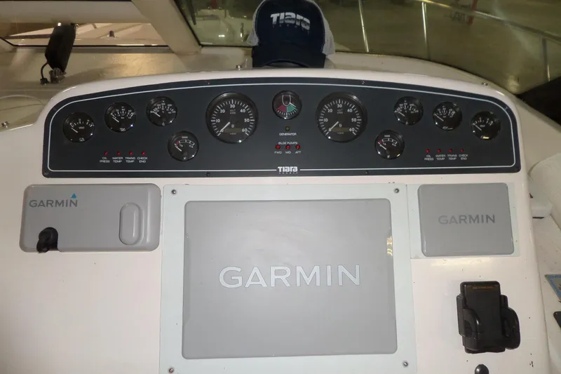 Slide: The Image of Dashboard of a 2006 Tiara Yachts 3600 Sovran with Garmin navigation equipment. - 17