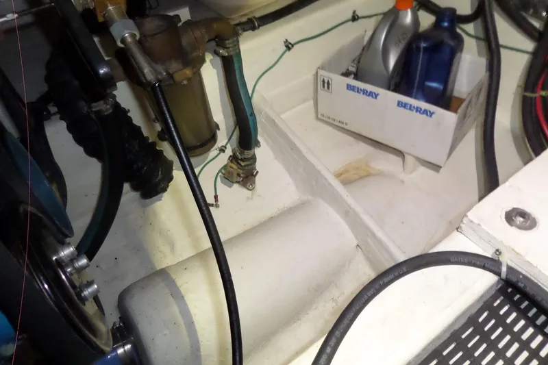 Slide: The Image of Engine compartment of 2006 Tiara Yachts 3600 Sovran with maintenance supplies. - 46