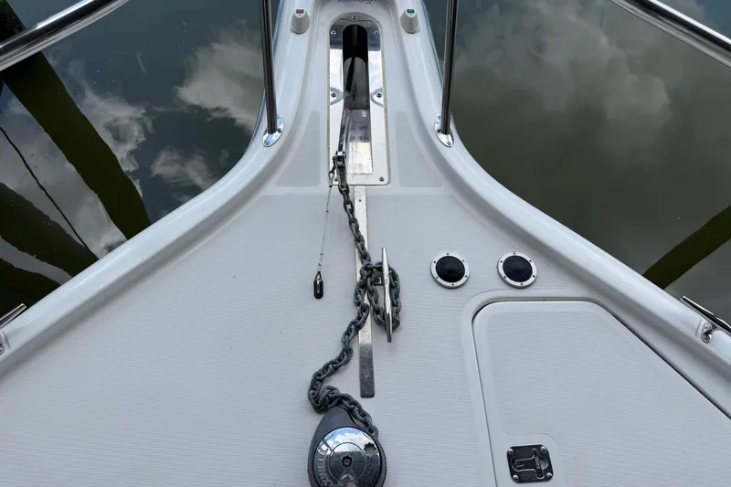 Slide: The Image of Bow of 2002 Tiara Yachts 3800 Open with anchor chain and fittings. - 35