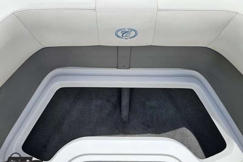 Slide: The Image of 2010 Cobalt 232 WSS boat interior storage compartment with logo detail. - 83