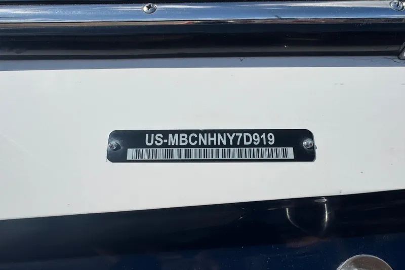Slide: The Image of 2019 MasterCraft X24 boat identification plate with serial number and barcode. - 16