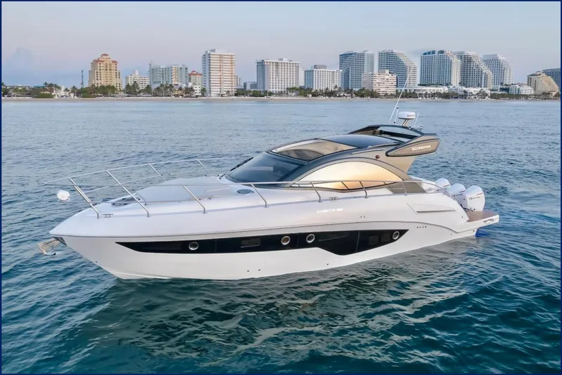 The Image of Luxury Schaefer 400 yacht cruising near city skyline, 2023 model. - 0