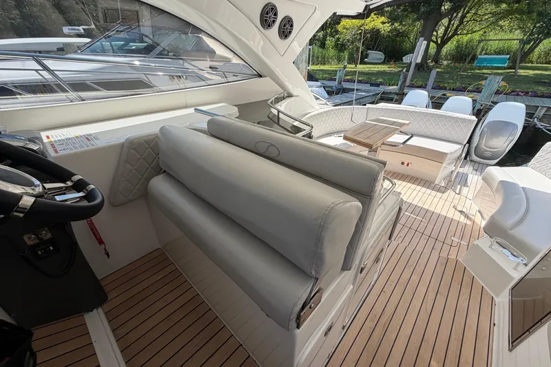 Slide: The Image of Luxurious 2023 Schaefer 400 yacht interior with elegant seating and modern design. - 23