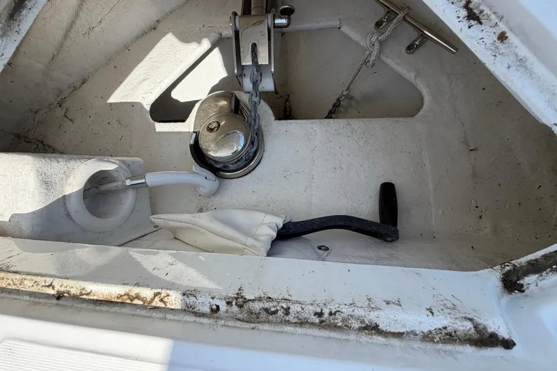 Slide: The Image of Anchor locker of 2023 Schaefer 400 yacht with chain and winch. - 33