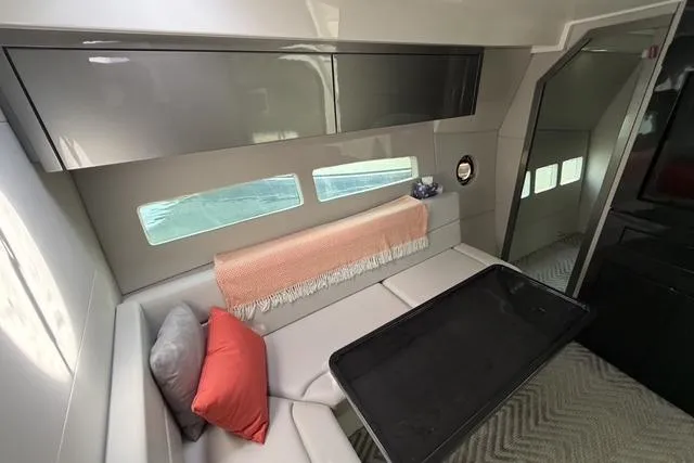 Slide: The Image of Modern interior of 2023 Schaefer 400 yacht with cozy seating and sleek design. - 5