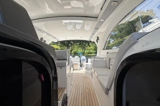 Slide: The Image of Luxurious interior of 2023 Schaefer 400 yacht with sleek design and spacious seating. - 9