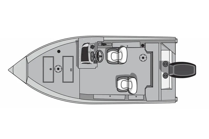 Slide: The Image of Manufacturer Provided Image: 2026 Smoker Craft Angler 16 SC boat layout, top view, featuring seating and steering console. - 9