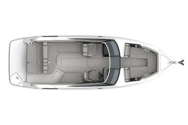 Slide: The Image of Manufacturer Provided Image: Top view of 2025 Four Winns H6 boat layout, showcasing seating and helm design. - 11