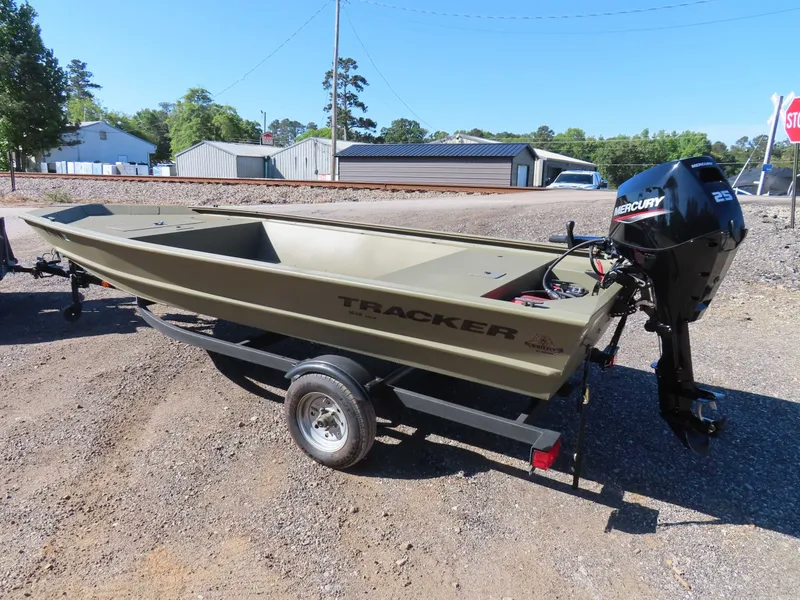 Slide: The Image of 2024 Tracker 1648 AWL boat with Mercury engine on trailer. - 8
