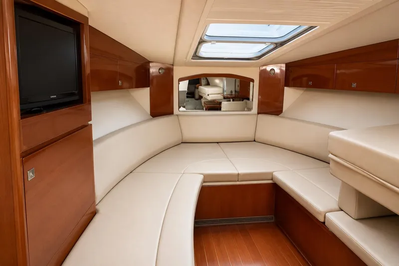 Slide: The Image of Luxurious interior of 2012 Sea Ray Sundancer 310 yacht with plush seating and wood finishes. - 3