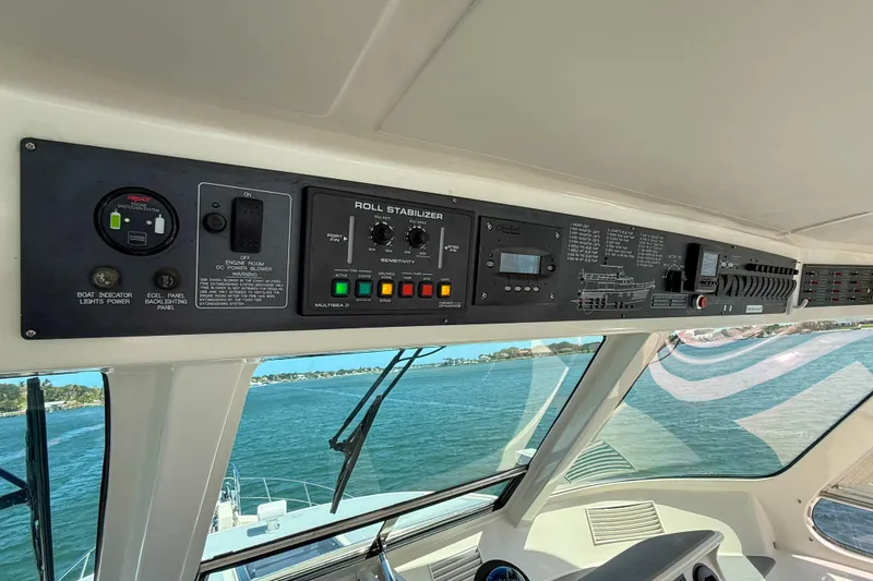 Slide: The Image of Control panel of a 2018 Marlow 53E yacht with roll stabilizer system. - 26