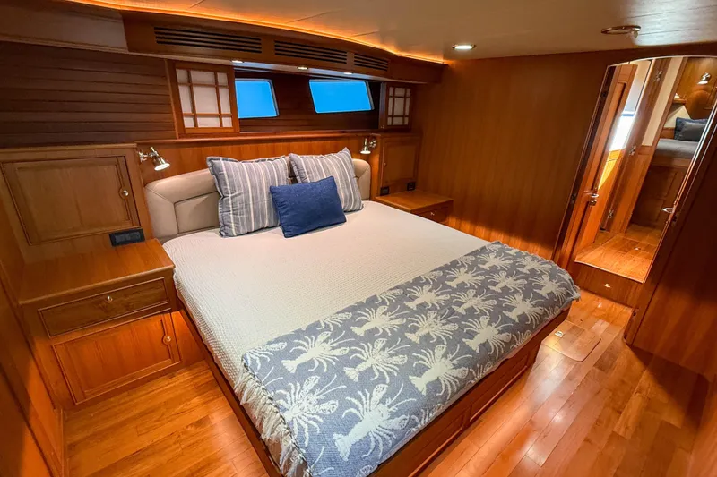 Slide: The Image of Luxurious cabin interior of 2018 Marlow 53E yacht with elegant wood finish. - 69