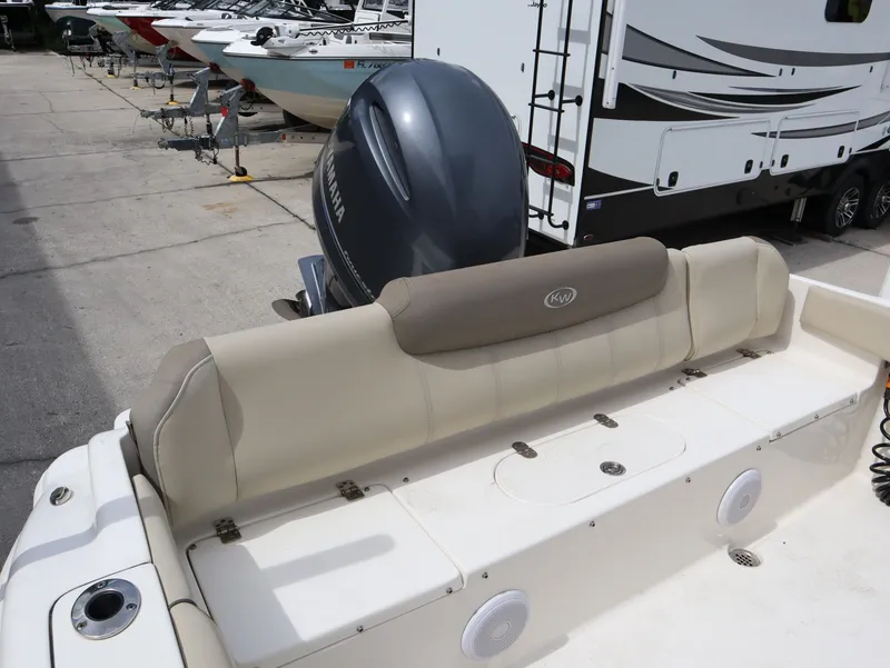 Slide: The Image of 2021 Key West Center Console 219FS with Yamaha engine in parking lot. - 19