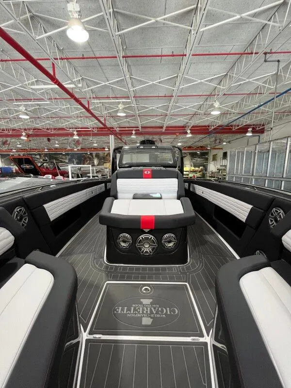 Slide: The Image of Interior view of 2025 Cigarette 41' Nighthawk with luxurious design. - 10