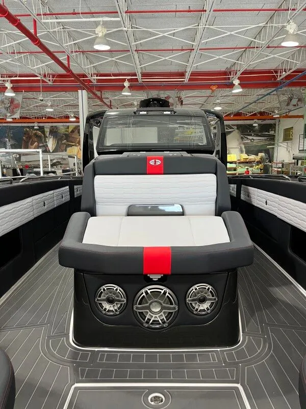 Slide: The Image of Interior view of 2025 Cigarette 41' Nighthawk with modern seating. - 11
