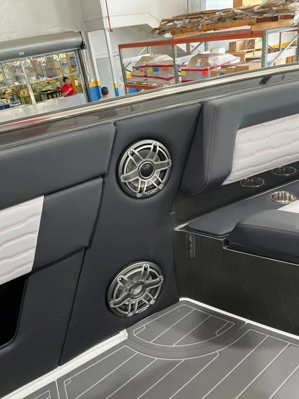 Slide: The Image of Interior of Cigarette 41' Nighthawk 2025 with speakers. - 13