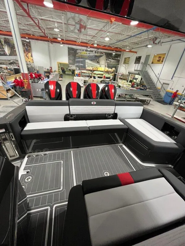 Slide: The Image of Interior of 2025 Cigarette 41' Nighthawk with luxurious seating arrangement. - 4