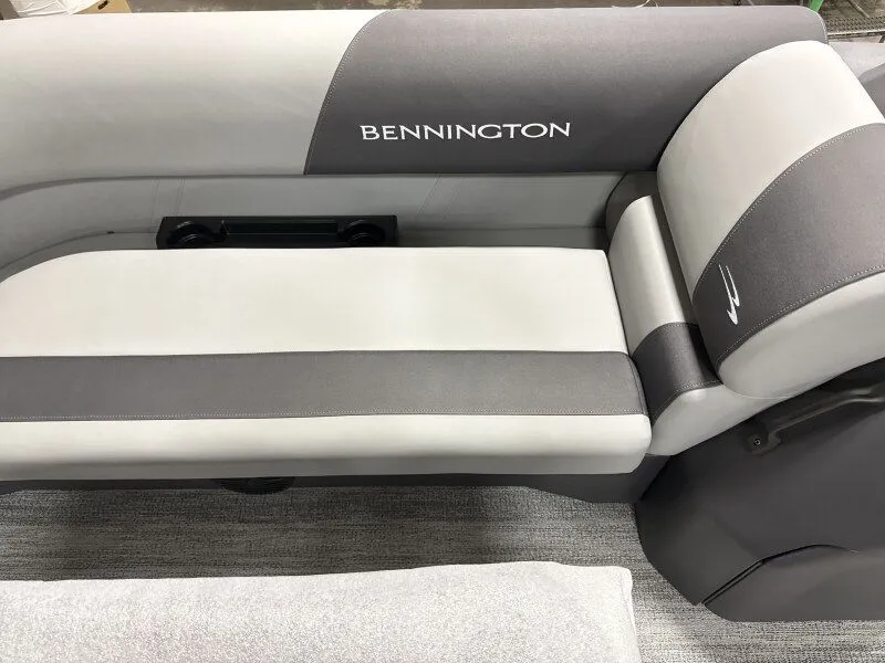 Slide: The Image of Bennington 22SSR 2026 boat seat in gray and white. - 12