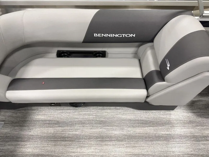 Slide: The Image of Bennington 22SSR 2026 gray boat seat with logo. - 13