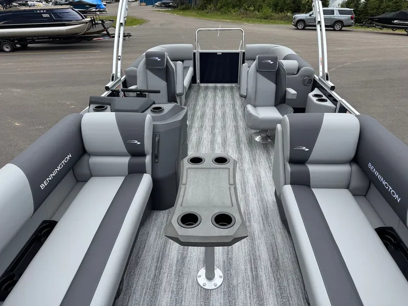 Slide: The Image of Interior of 2026 Bennington 22SSR pontoon boat with gray seating. - 28