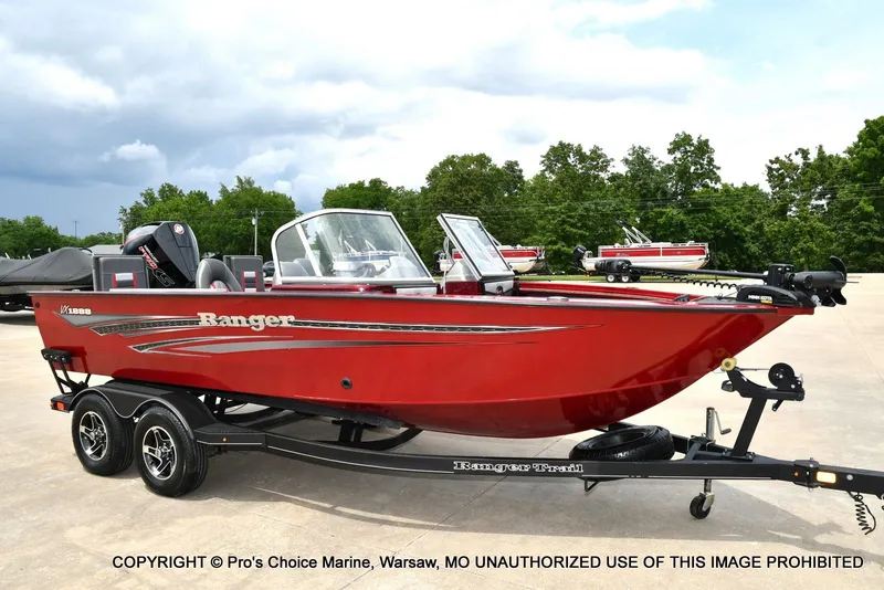 The Image of Ranger VX1888 WT boat, red, 2021 model on trailer. - 1