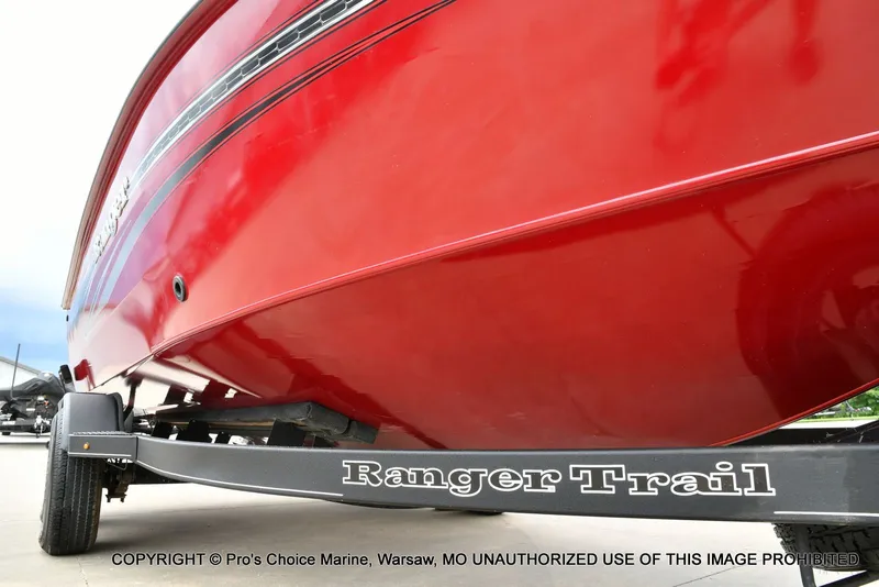 Slide: The Image of Red Ranger VX1888 WT boat on trailer, side view. - 30