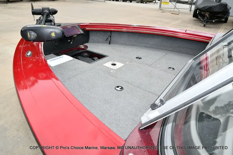 Slide: The Image of 2021 Ranger VX1888 WT boat with gray carpet and red trim. - 37