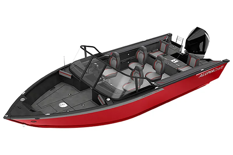 Slide: The Image of 2026 Alumacraft Trophy 195X Sport boat in red and black. - 10