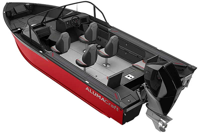 Slide: The Image of 2026 Alumacraft Trophy 195X Sport boat, red, interior view. - 11
