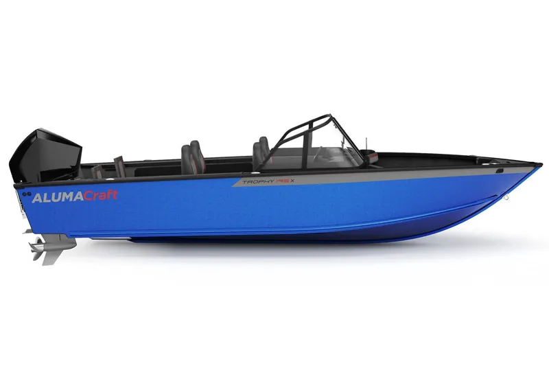 Slide: The Image of 2026 Alumacraft Trophy 195X Sport boat in blue. - 6