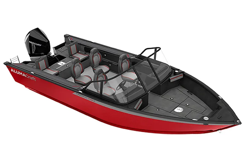 Slide: The Image of 2026 Alumacraft Trophy 195X Sport boat in red and black. - 9