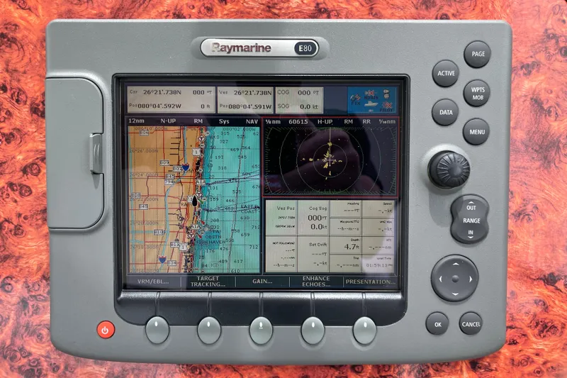 Slide: The Image of Raymarine E80 navigation display on 2007 Regal Commodore 3760 IO boat dashboard. - 23