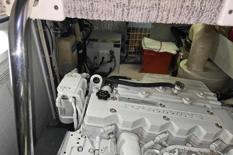 Slide: The Image of Engine room of 2012 American Tug 365 Flybridge with Cummins engine. - 102