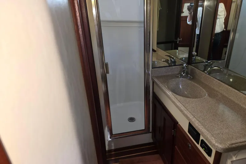 Slide: The Image of Bathroom interior of 2012 American Tug 365 Flybridge with shower and sink. - 53