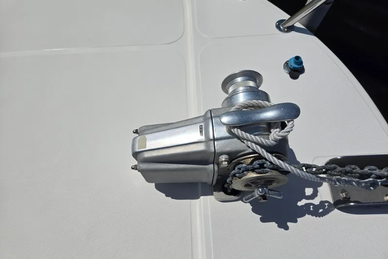 Slide: The Image of Anchor winch on 2012 American Tug 365 Flybridge boat deck. - 87