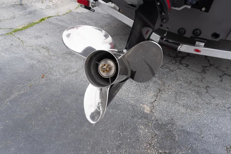 Slide: The Image of Close-up of a G3 Sportsman 2400 boat propeller, 2026 model, on a concrete surface. - 4