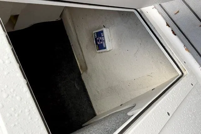 Slide: The Image of Storage compartment in a 2021 Chaparral 21 SSi boat, featuring carpeted interior. - 28
