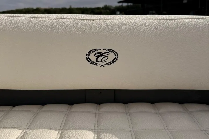 Slide: The Image of White leather seat with embroidered Cobalt logo on a 2018 R5 WSS Surf boat. - 42