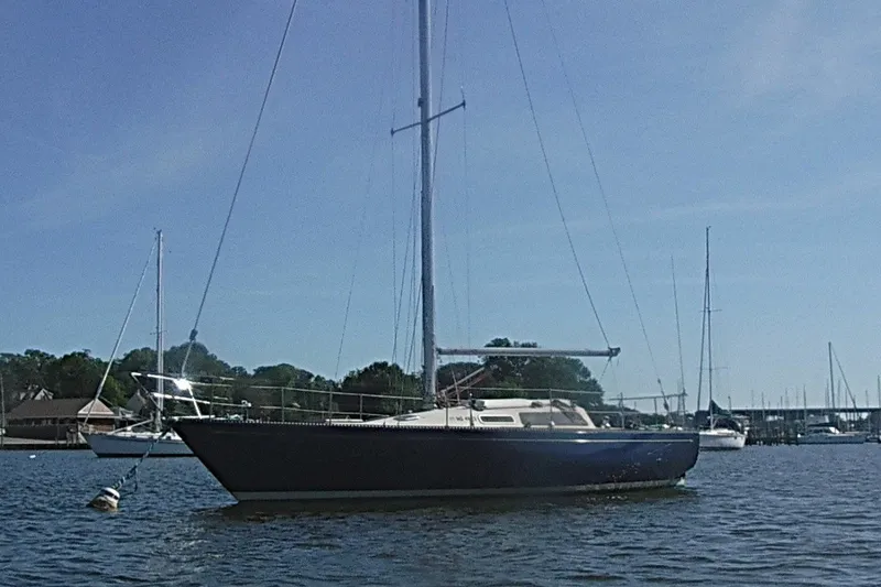 Slide: The Image of Sailboat on calm water, 1975 Carter 3/4 Ton model, under clear blue sky. - 5