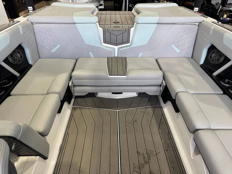 Slide: The Image of Interior of 2023 Nautique Super Air Nautique GS22 with gray upholstery. - 27