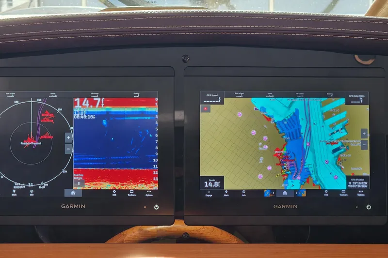 Slide: The Image of Garmin navigation screens on a 2013 Fountaine Pujut Summerland 40 boat. - 16