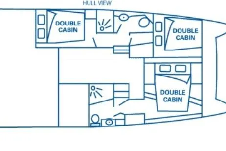 Slide: The Image of Floor plan of a 2013 Fountaine Pujut Summerland 40 with three double cabins. - 40