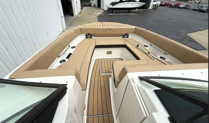 Slide: The Image of Interior of 2025 Sea Ray SDX 270 boat with luxurious seating. - 4