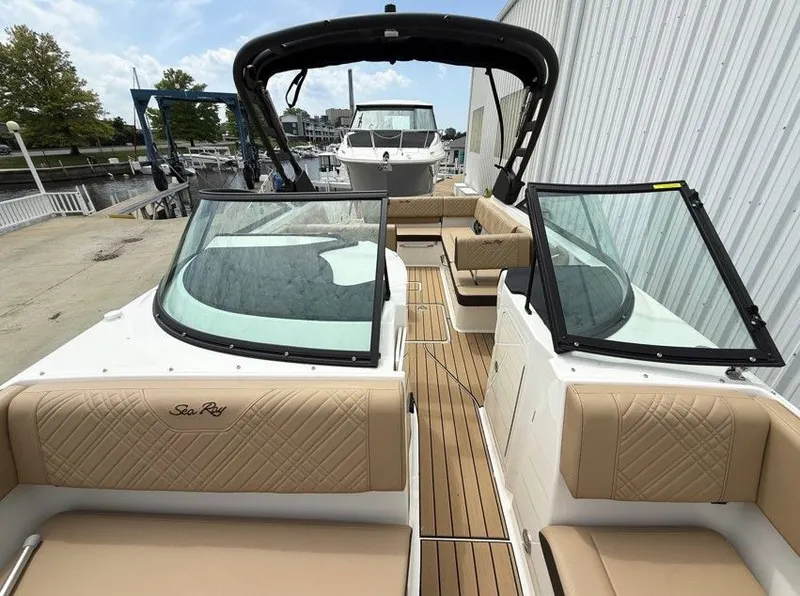 Slide: The Image of Interior view of 2025 Sea Ray SDX 270 boat with luxurious seating. - 5