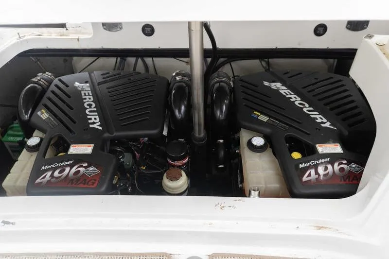 Slide: The Image of Twin Mercury MerCruiser 496 MAG engines in a 2007 Cobalt 323 boat. - 32