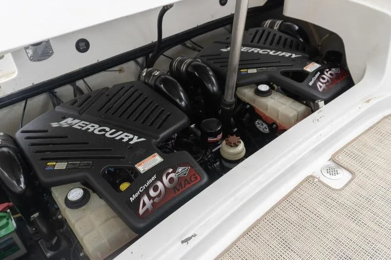 Slide: The Image of Twin Mercury MerCruiser 496 MAG engines in a 2007 Cobalt 323 boat. - 33