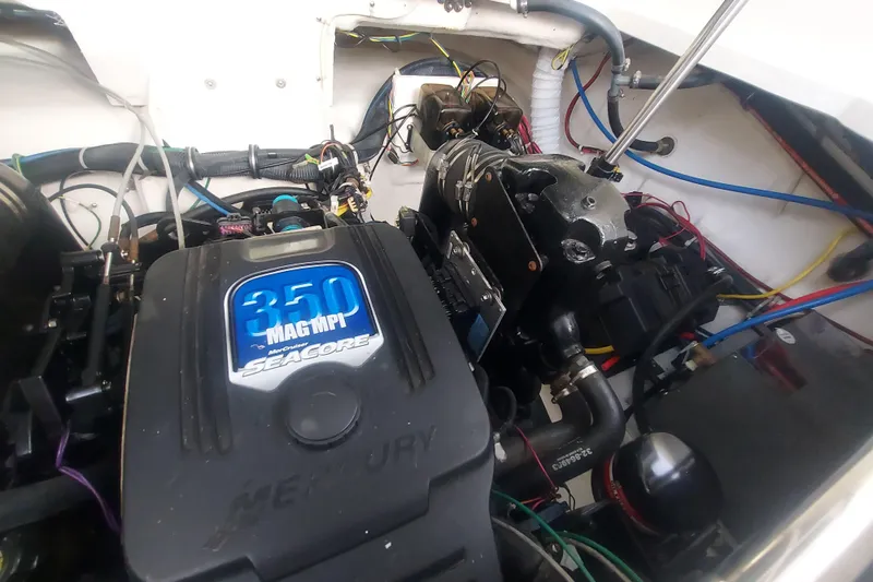 Slide: The Image of Engine compartment of 2008 Maxum 2700 SE with Mercury 350 MAG MPI motor. - 47