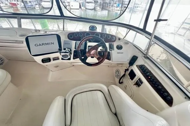 Slide: The Image of Helm of 2007 Meridian 368 Motoryacht with Garmin navigation system and luxurious seating. - 8