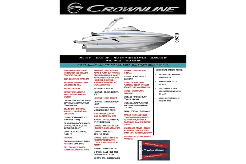 Slide: The Image of Crownline Eclipse E255 2027 boat features and specifications overview. - 2
