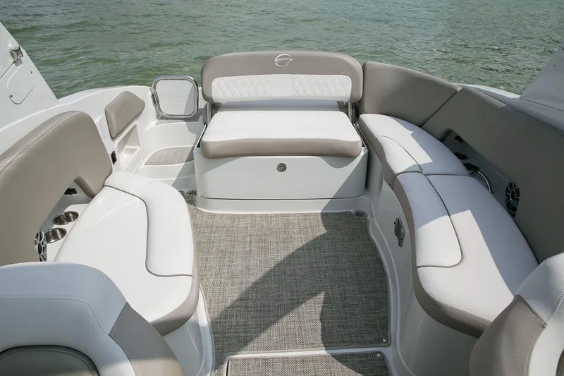 Slide: The Image of Manufacturer Provided Image: 2026 Crownline Eclipse E255 boat interior with plush seating and elegant design. - 7